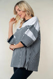 White Birch Full Size Striped Contrast Round Neck Top - Trendsi