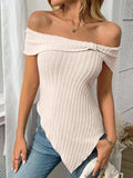Ribbed Off-Shoulder Asymmetrical Hem T-Shirt - Trendsi - Flyclothing LLC