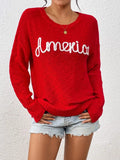 Letter Round Neck Long Sleeve Sweater - Trendsi