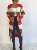 Striped Color Block Open Front Knit Cardigan - Trendsi - Flyclothing LLC