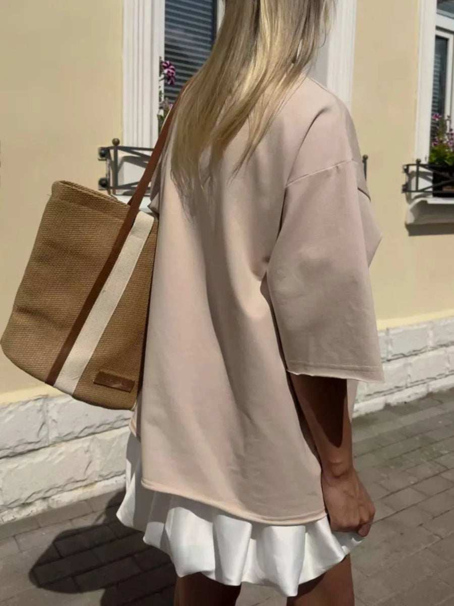 Round Neck Half Sleeve Oversized T-Shirt - Trendsi - Flyclothing LLC