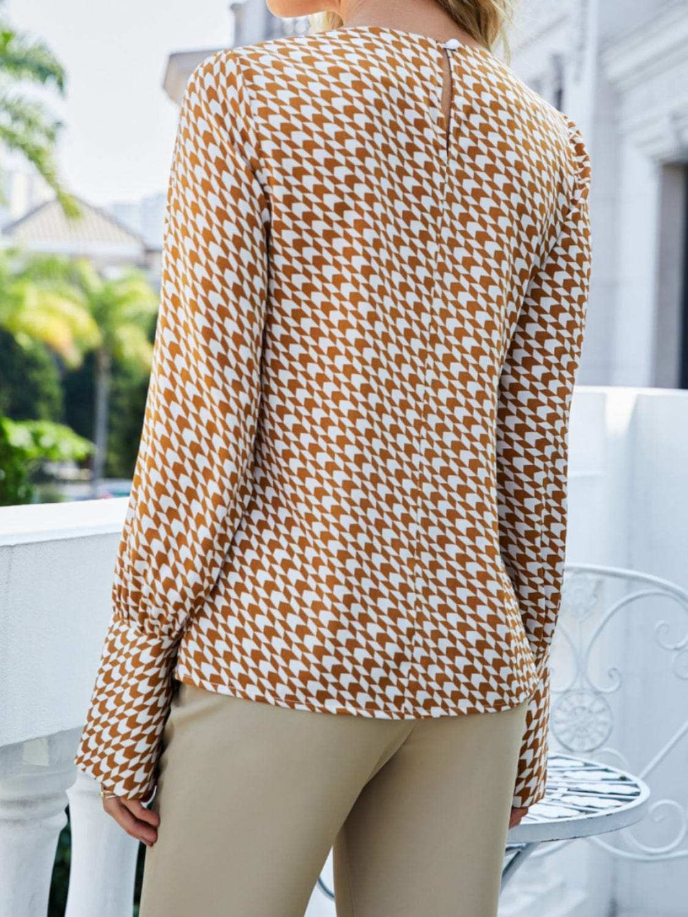 Printed Long Sleeve Blouse - Trendsi - Flyclothing LLC