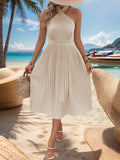 Halter Neck Pleated Midi Dress - Trendsi