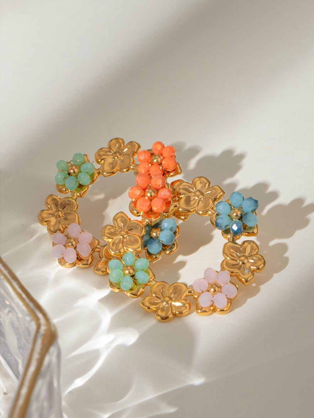 Synthetic Crystal Stainless Steel Flower Earrings - Trendsi