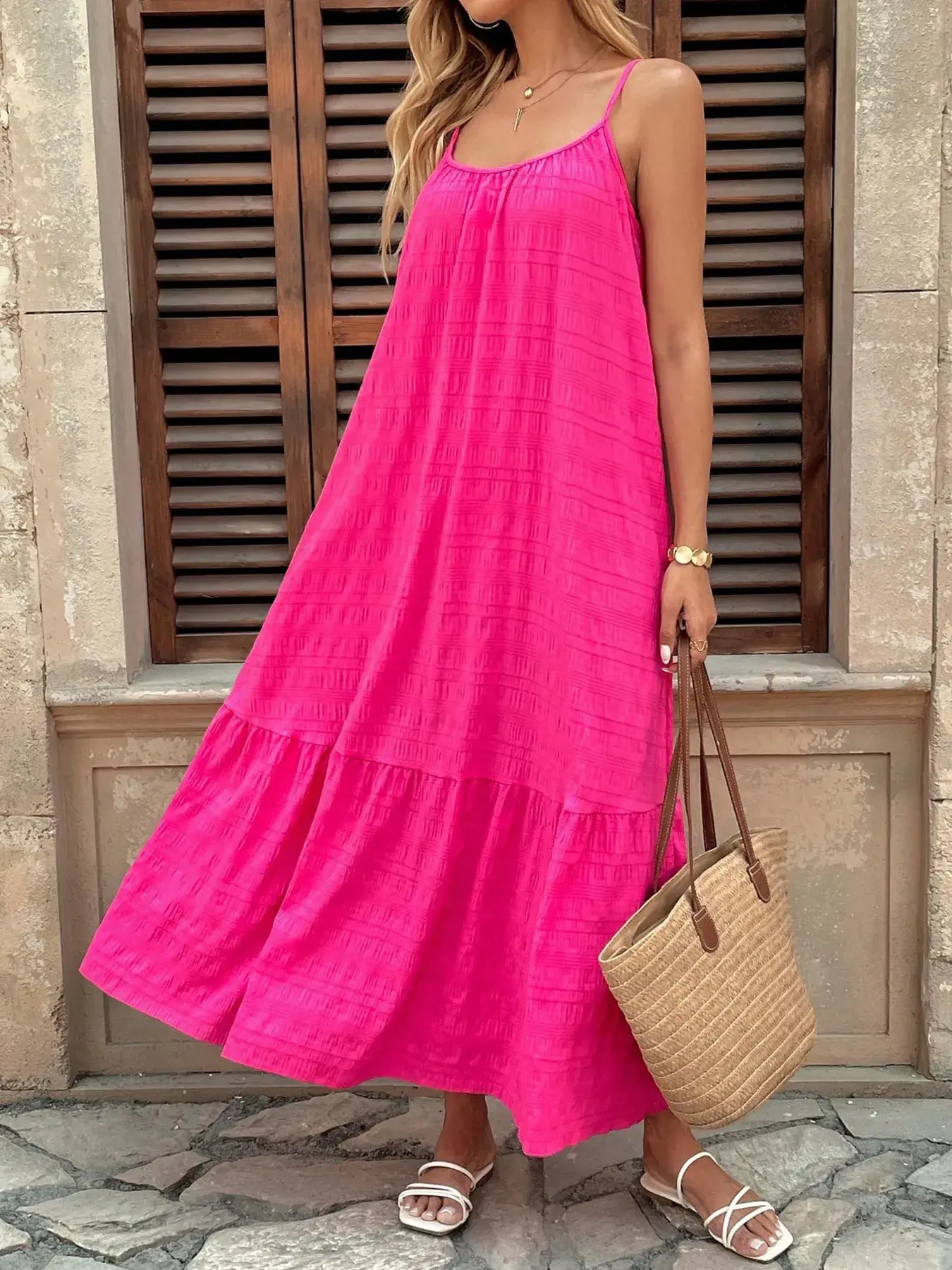 Scoop Neck Tiered Maxi Cami Dress - Trendsi - Flyclothing LLC