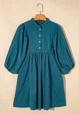 Corduroy Quarter Snap Three-Quarter Sleeve Dress - Trendsi - Flyclothing LLC