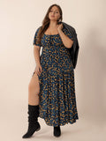 Plus Size Printed Short Sleeve Slit Tiered Maxi Dress - Trendsi