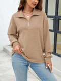 Textured Quarter Zip Long Sleeve Sweatshirt - Trendsi - Flyclothing LLC