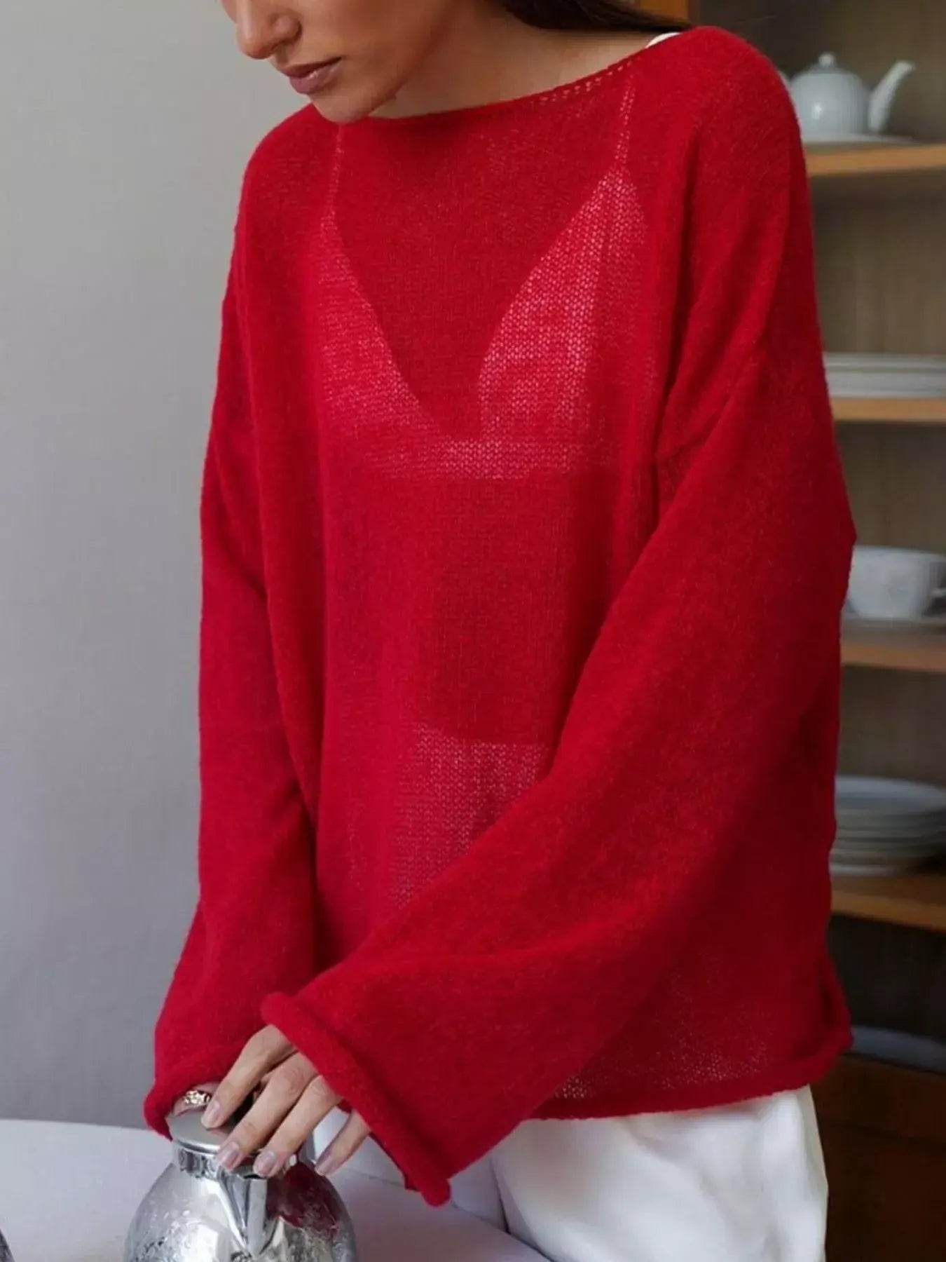Boat Neck Dropped Shoulder Sweater - Trendsi - Flyclothing LLC