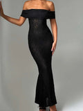 Devine Backless Lace Off-Shoulder Maxi Dress - Trendsi