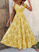 Printed Cap Sleeve Maxi Dress - Trendsi - Flyclothing LLC