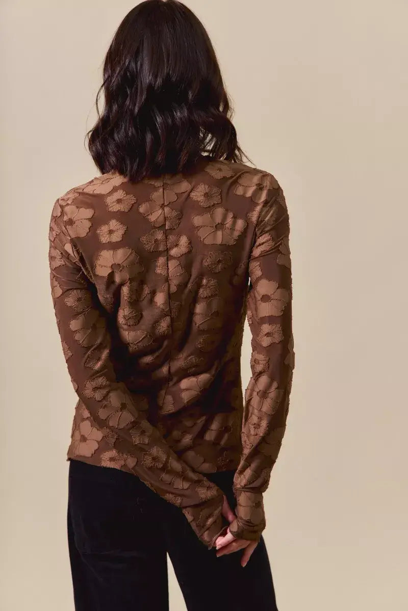 SO ME Stretched Jacquard Casual Tops with Thumb Opening - Trendsi - Flyclothing LLC