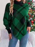 Plaid Turtleneck Batwing Sleeve Sweater - Trendsi - Flyclothing LLC