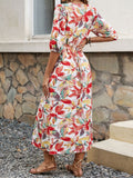 Printed V-Neck Half Sleeve Midi Dress - Trendsi