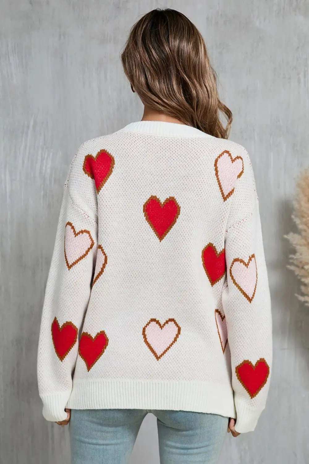 Angel Wings Contrast Heart Round Neck Long Sleeve Sweater - Trendsi - Flyclothing LLC