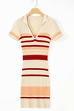 Contrast Striped Johnny Collar Short Sleeve Mini Dress - Trendsi - Flyclothing LLC