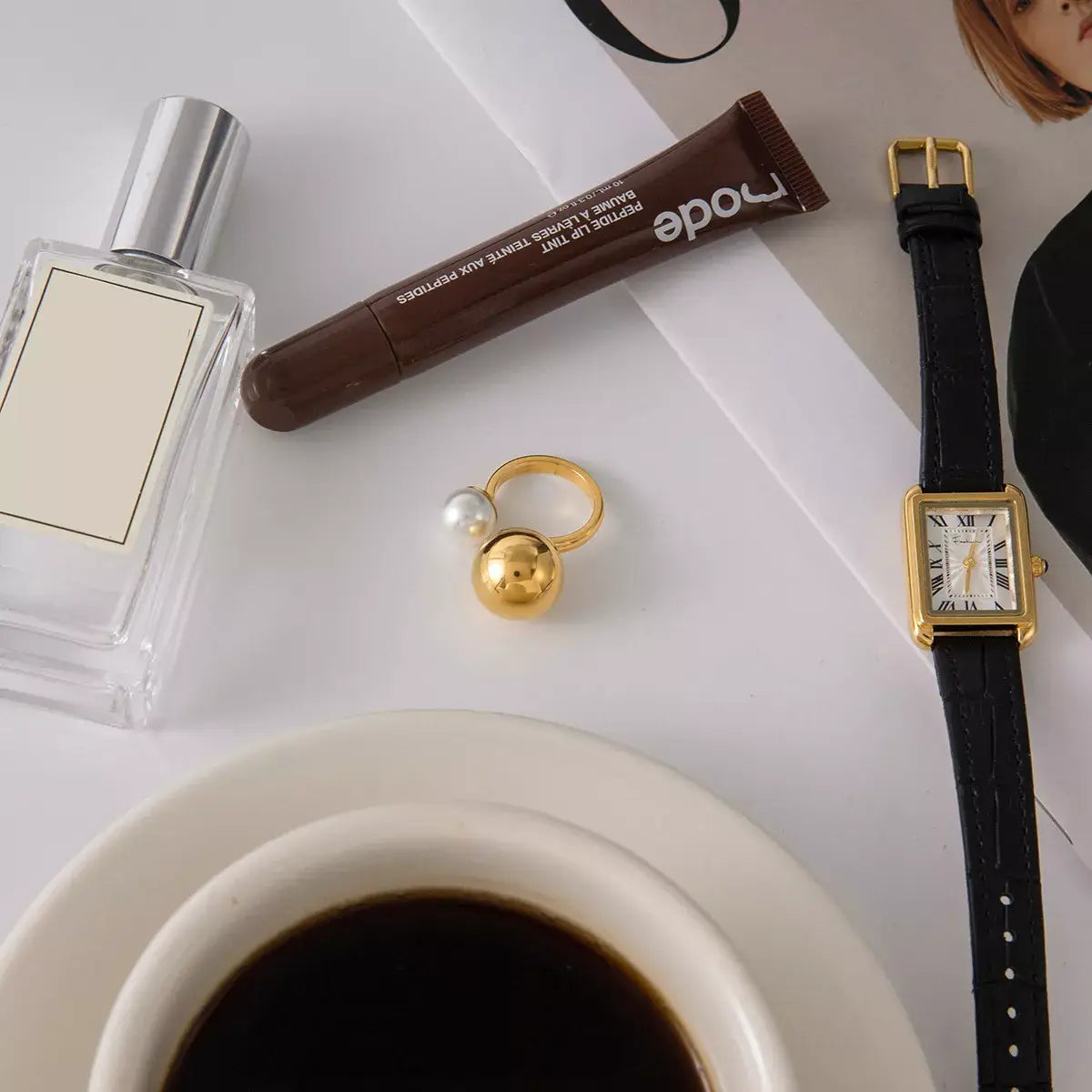 18K Gold-Plated Orb & Pearl Open Ring - Trendsi - Flyclothing LLC