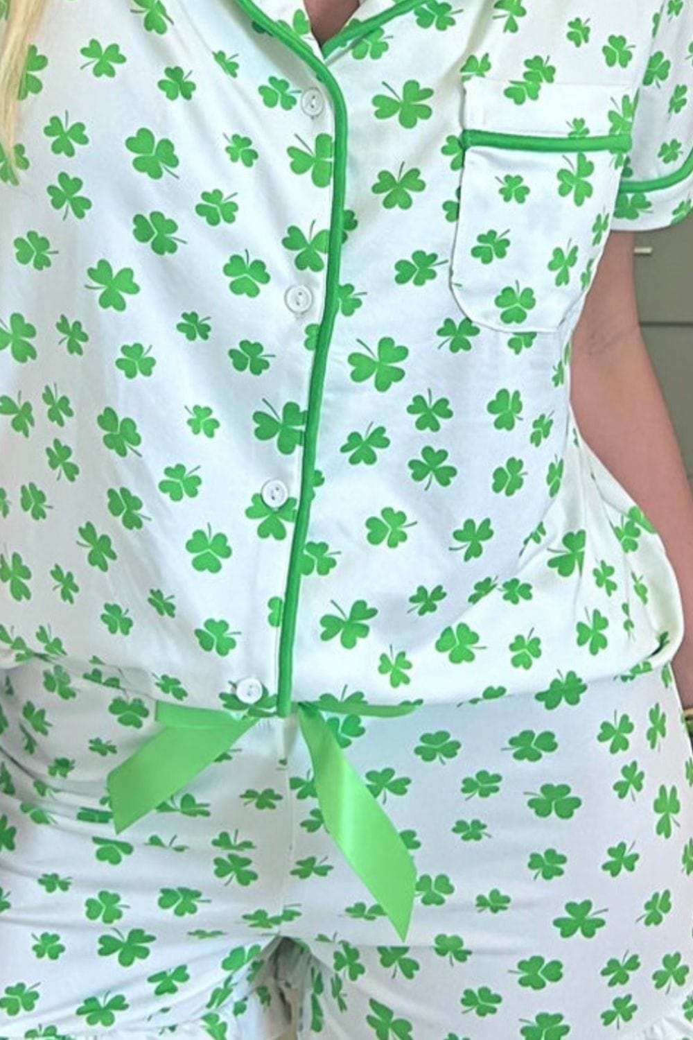 Lucky Clover Shirt and Shorts Lounge Set - Trendsi - Flyclothing LLC