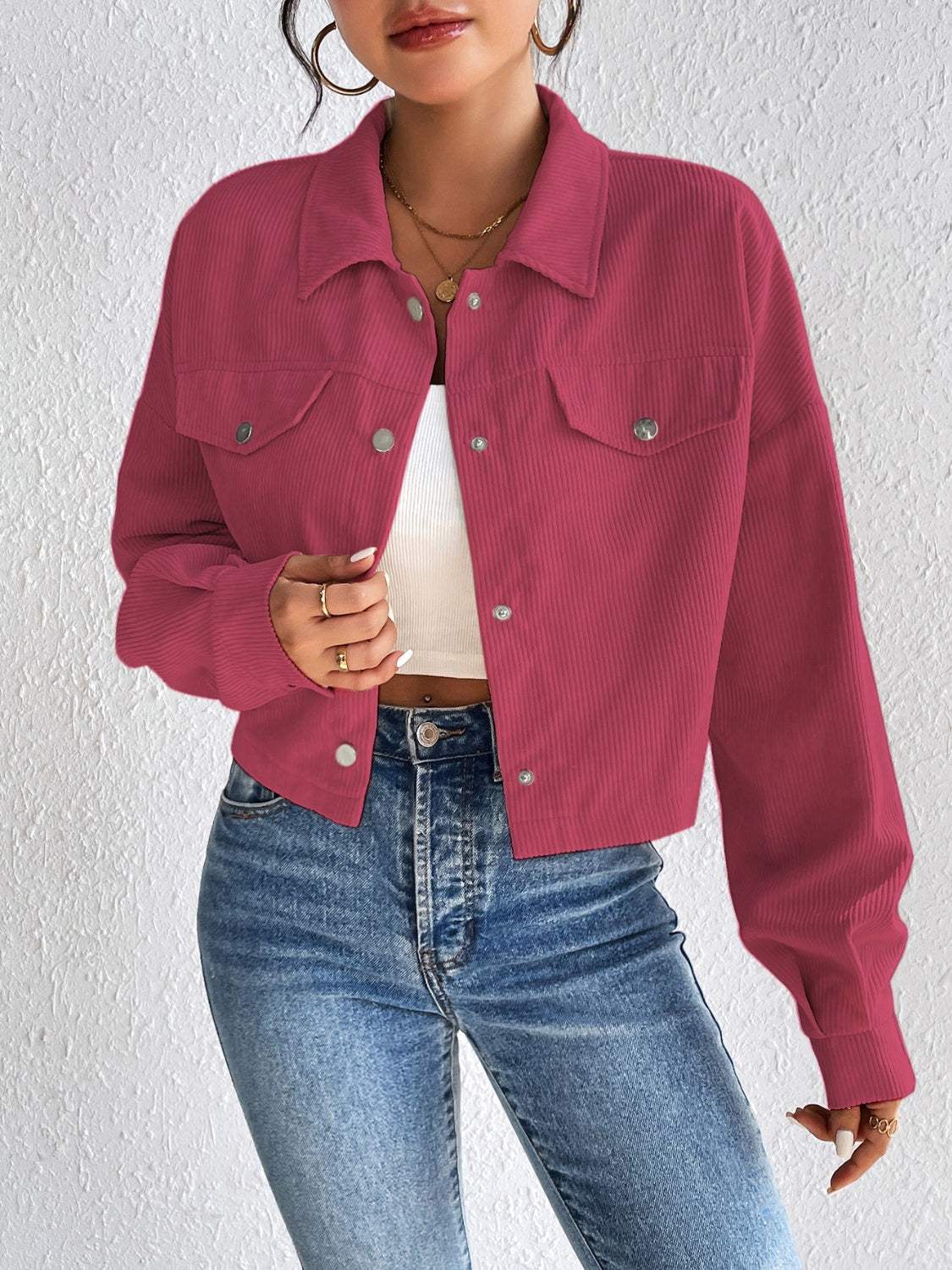Snap Down Long Sleeve Jacket - Trendsi - Flyclothing LLC