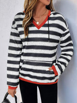 Perfee Contrast Striped Long Sleeve Hoodie - Trendsi - Flyclothing LLC