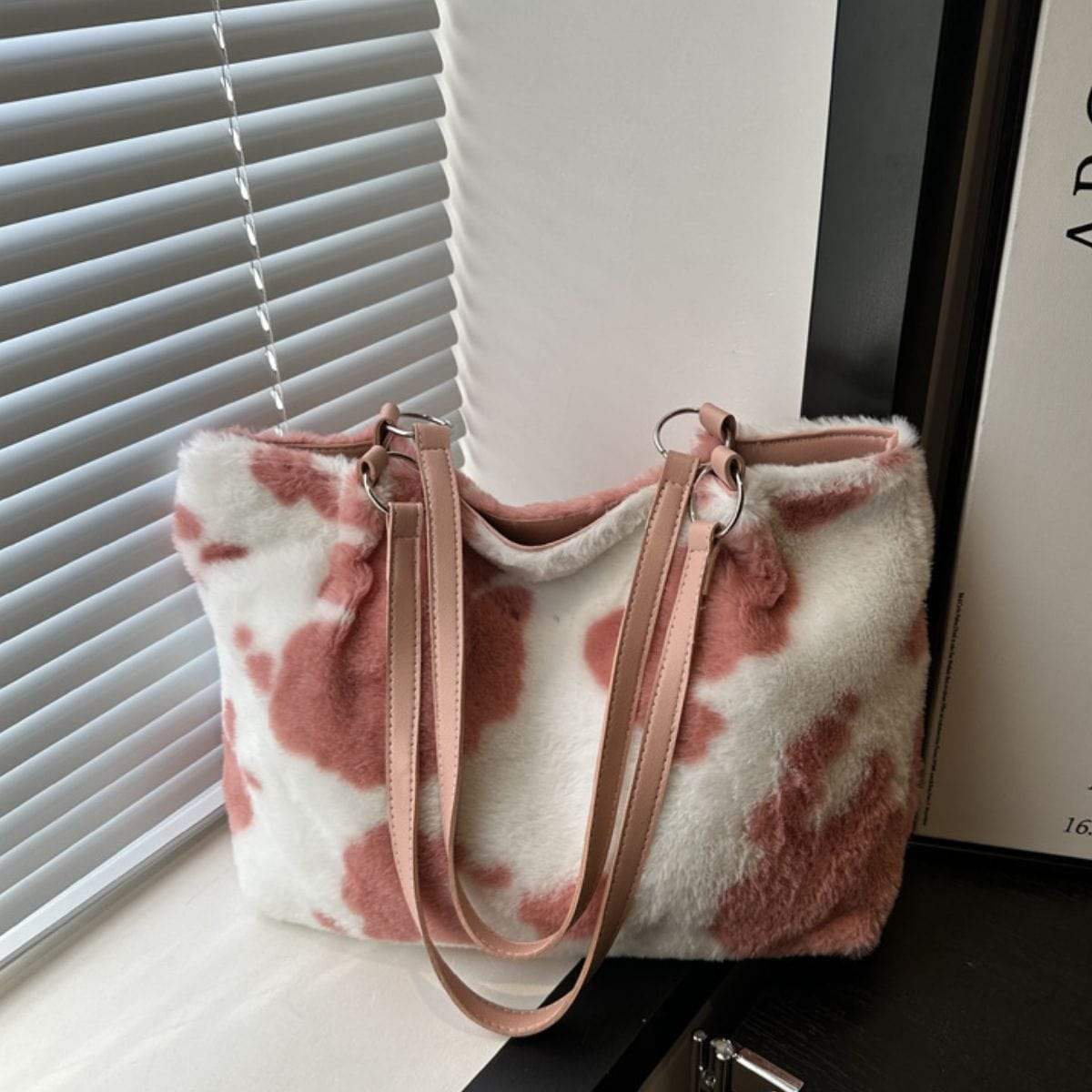 Cow Print Furry Tote Bag - Trendsi - Flyclothing LLC