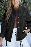 Drawstring Snap Down Denim Jacket with Chest Pockets - Trendsi - Flyclothing LLC