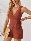 Wrap Tie Front Sleeveless Top and Shorts Set - Trendsi