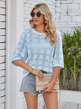Openwork Round Neck Knit Top - Trendsi - Flyclothing LLC