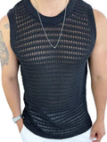 Men's Round Neck Hollow Out Sleeveless Knit Top - Trendsi - Flyclothing LLC