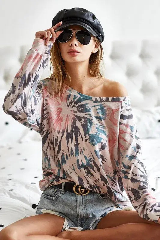 BiBi Tie Dye Terry Knit Terry Top - Trendsi - Flyclothing LLC
