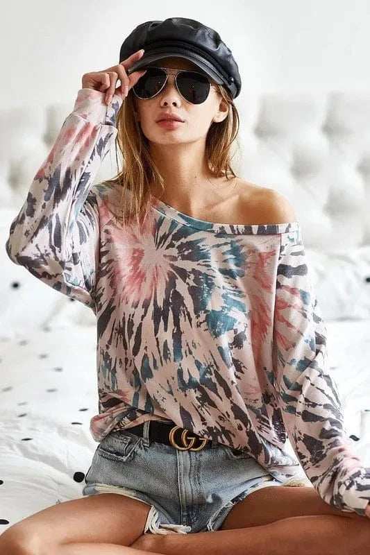 BiBi Tie Dye Terry Knit Terry Top - Trendsi - Flyclothing LLC