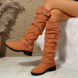 Buckle Accent Slouch Boots - Trendsi - Flyclothing LLC