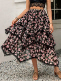 Lace Detail Layered Printed Skirt - Trendsi - Flyclothing LLC
