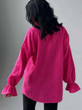 Textured Collared Neck Flounce Sleeve Shirt - Trendsi - Flyclothing LLC