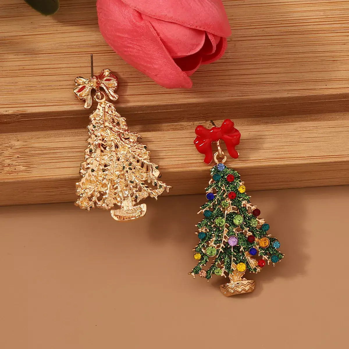 Christmas Tree Earrings with Bow - Trendsi - Flyclothing LLC
