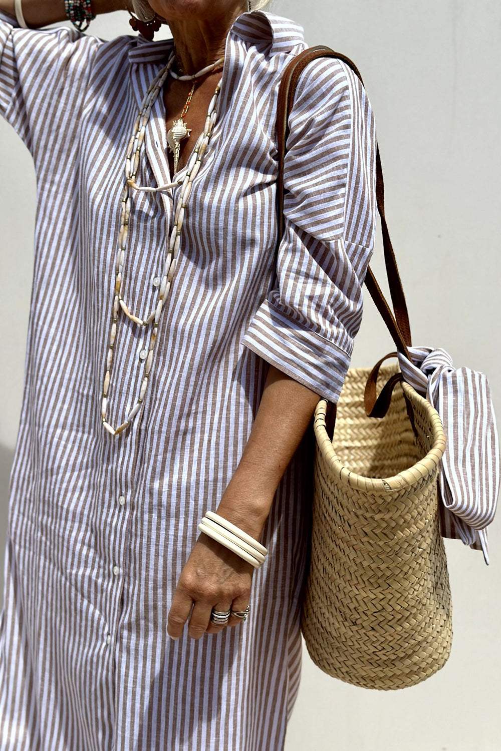 Tied Button Up Three-Quarter Sleeve Dress - Trendsi - Flyclothing LLC