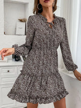 Ruffle Hem Tie Neck Mini Dress - Trendsi - Flyclothing LLC