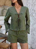 Devine Double Tied V-Neck Top and Shorts Set - Trendsi