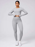 Back Crisscross Round Neck Long Sleeve Top and Leggings Active Set - Trendsi - Flyclothing LLC