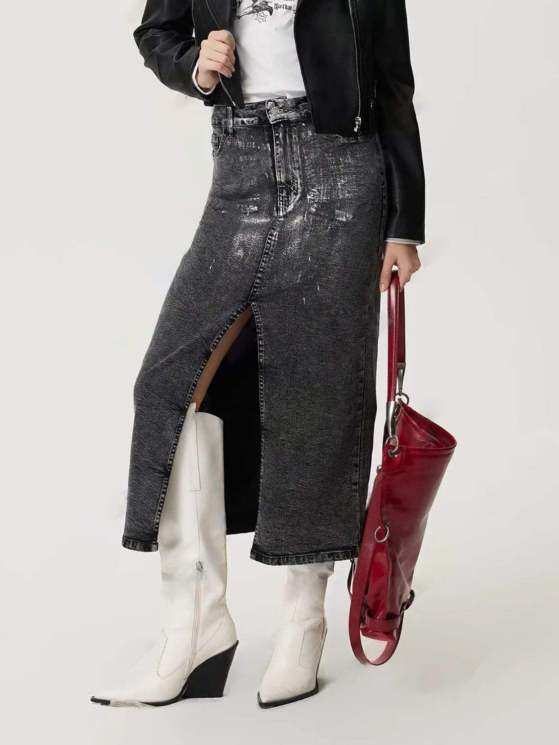 Slit Midi Denim Skirt with Pockets - Trendsi - Flyclothing LLC