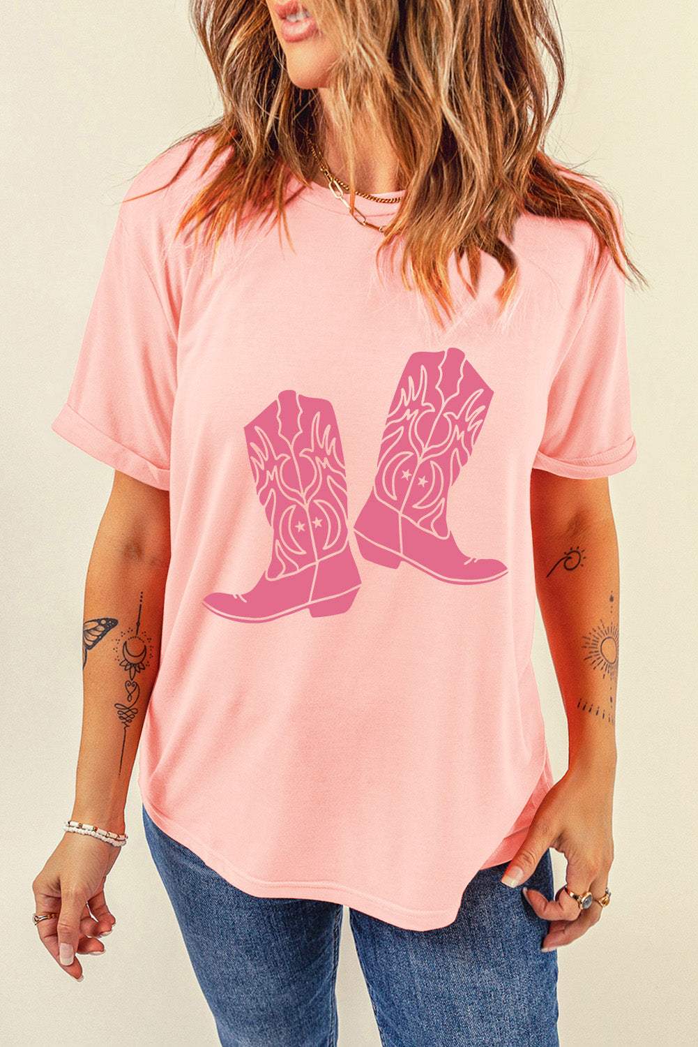 Boots Graphic Round Neck Short Sleeve T-Shirt - Trendsi - Flyclothing LLC