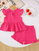 Children's Ruffle Trim Bowknot Top & Shorts Set - Trendsi - Flyclothing LLC