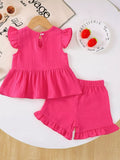 Children's Ruffle Trim Bowknot Top & Shorts Set - Trendsi - Flyclothing LLC