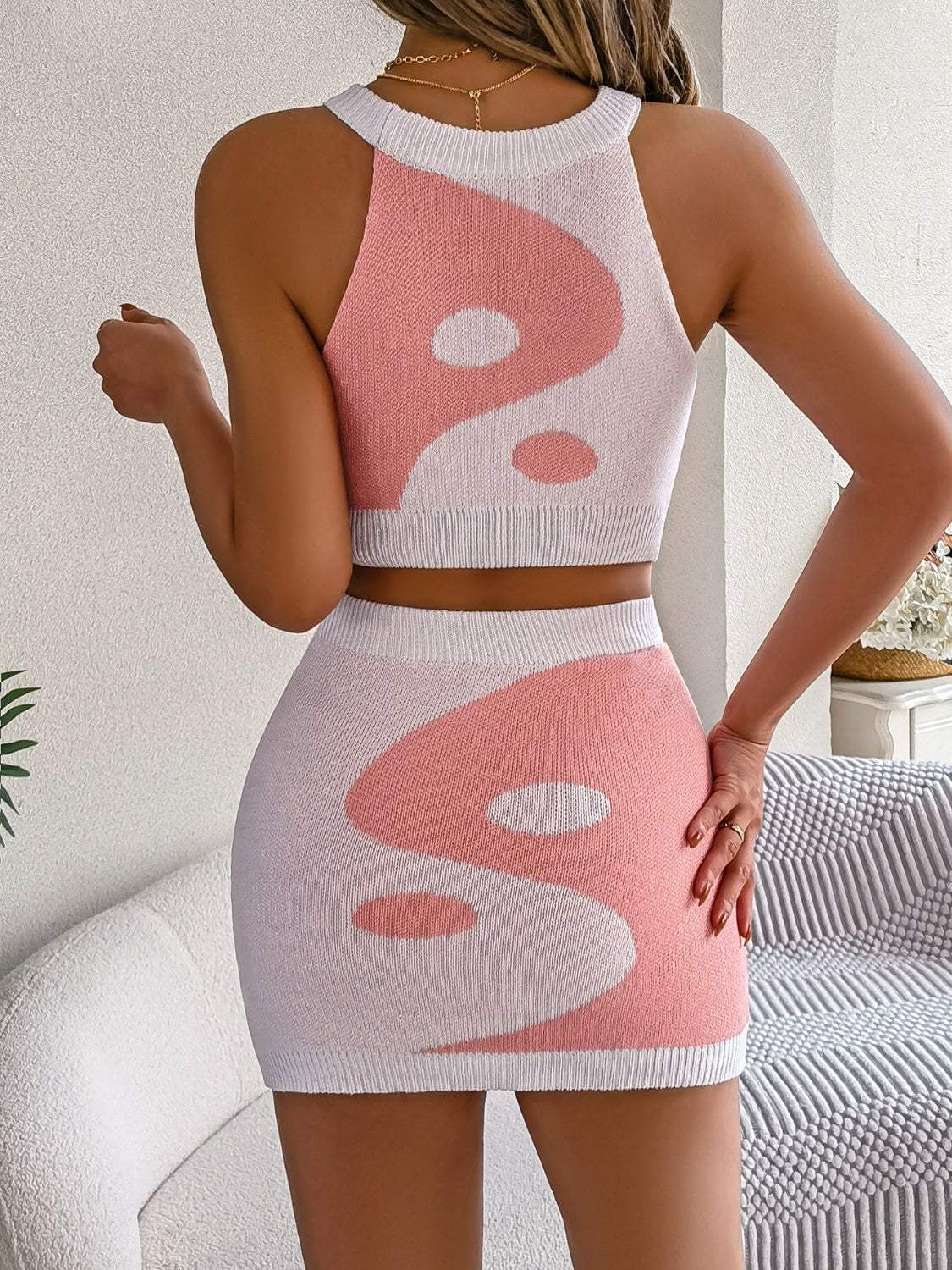 Round Neck Sleeveless Top and Skirt Knit Set - Trendsi - Flyclothing LLC