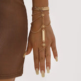 Multi Layered Chain Bracelet with Finger Ring - Trendsi - Flyclothing LLC