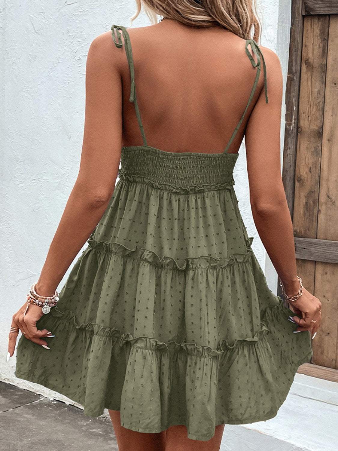 Frill Spaghetti Strap Tiered Dress - Trendsi - Flyclothing LLC
