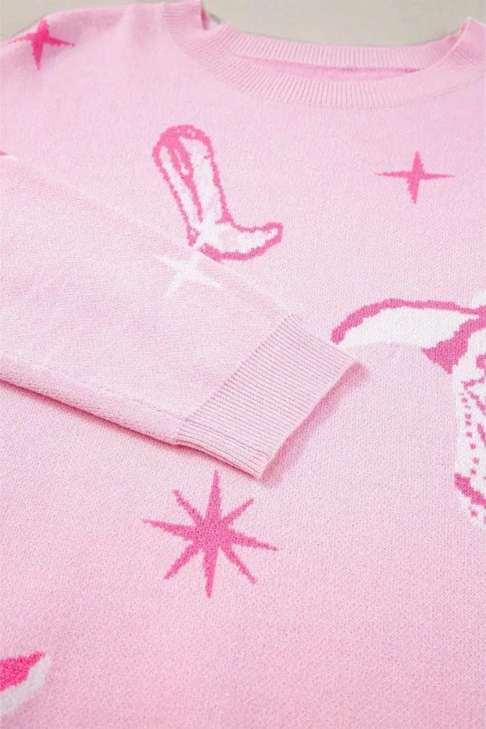 Boots Round Neck Long Sleeve Top - Trendsi - Flyclothing LLC