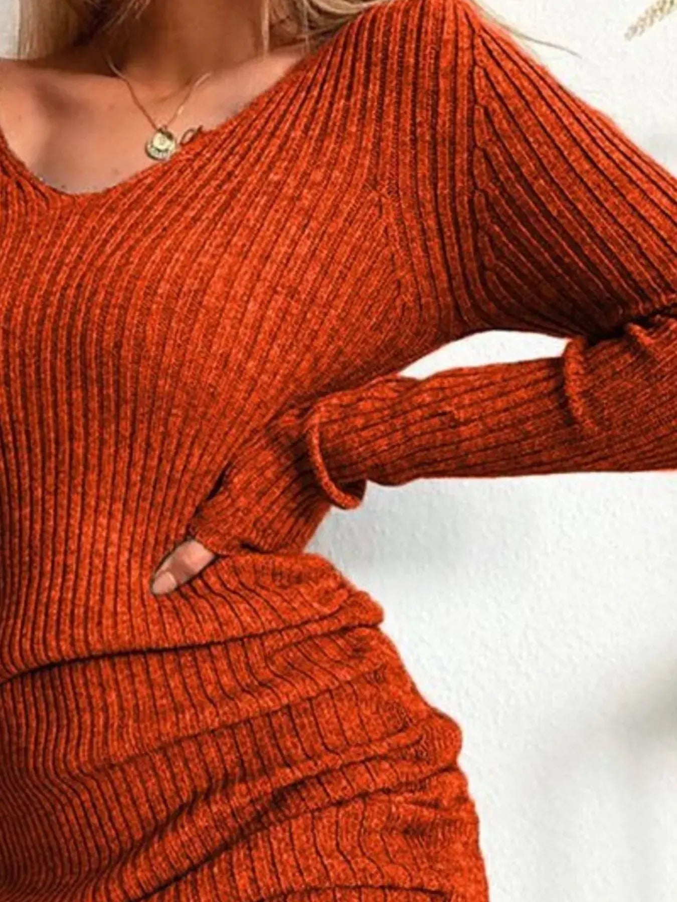 Full Size Ribbed Knit Drawstring Bodycon Sweater Dress Plus Size - Trendsi - Flyclothing LLC