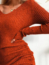 Full Size Ribbed Knit Drawstring Bodycon Sweater Dress Plus Size - Trendsi - Flyclothing LLC