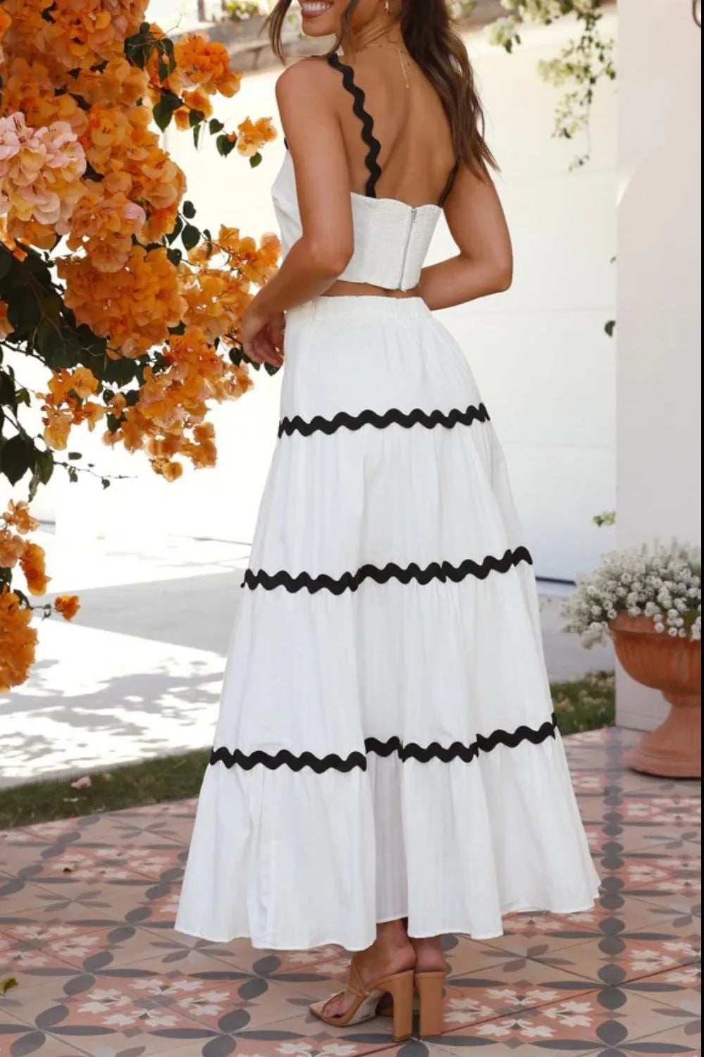 Contrast Trim Cami and Skirt Set - Trendsi - Flyclothing LLC